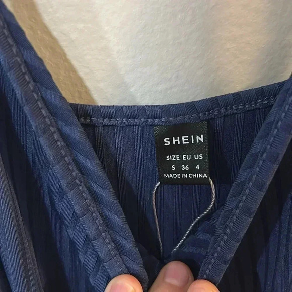 NWT SHEIN Vacay Bodycon Navy Blue Maxi Midi Slit Dress Women’s Size Small - Picture 3 of 5